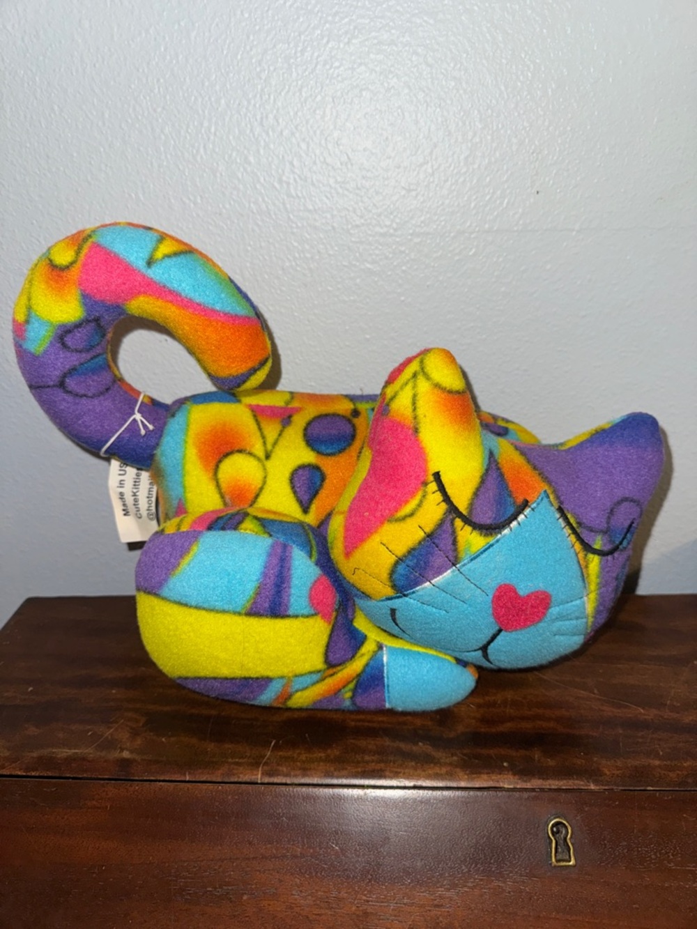Handmade colorful Abstract Pattern Stuffed Plush Cat Home Accent
